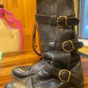 Fiorentini + Baker Black Leather Boots with Brass Hardware
